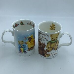 Two Vintage Roy Kirkham England Fine Bone China Teddy Mugs